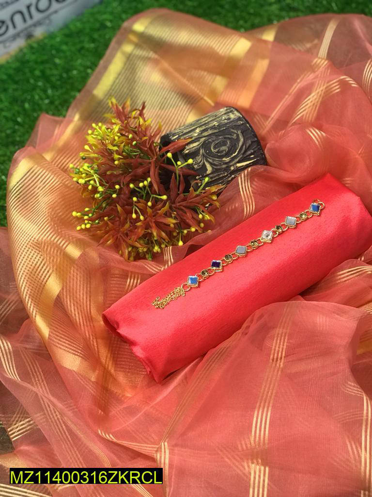 Women's Magenta Katan 3 Pc Unstitched Suit with Organza Dupatta