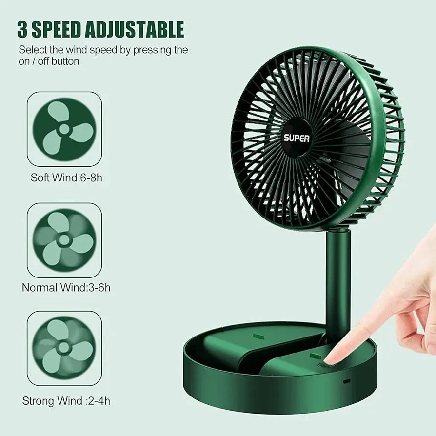 Rechargeable Green Folding Fan For Home Office Travel