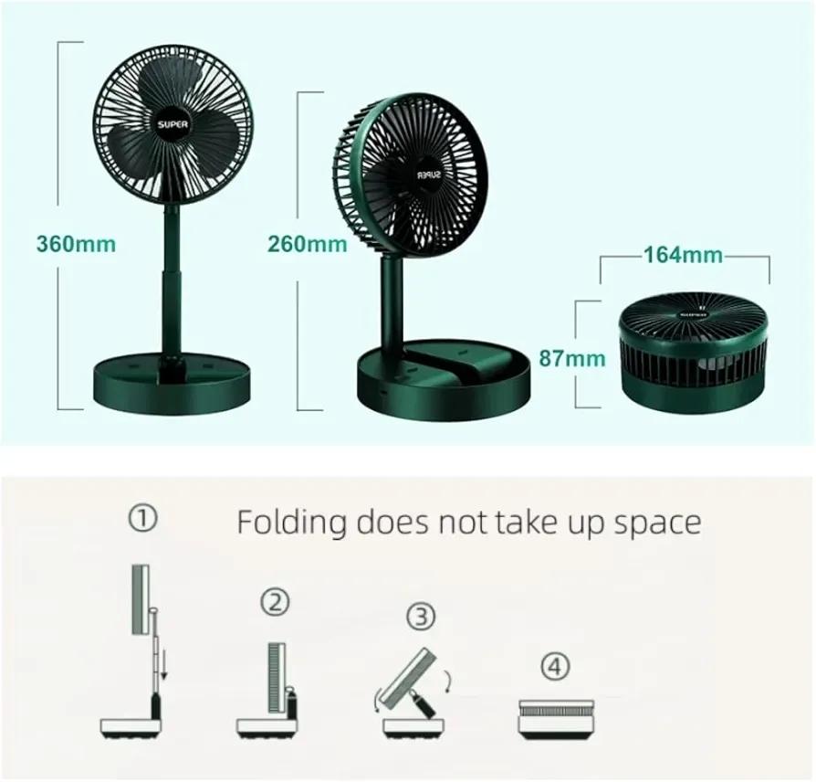 Rechargeable Green Folding Fan For Home Office Travel