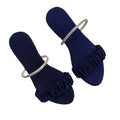 Women's Navy Blue Rexine Flats with Rhinestone Strap