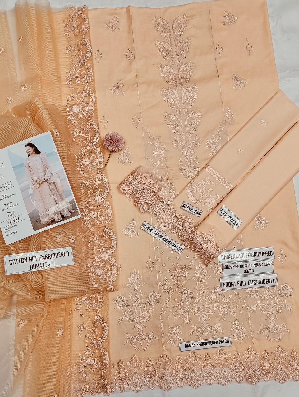 ```ALLHAMDULILLAH SUMMER COLLECTION ```             Imrozia 481 Stuff: Best Quality Pure Airjet lawn 90/70 Guaranteed