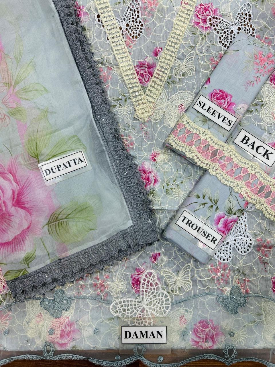 ☆Brand Name : MARIA B (Butterfly)☆  ☆Design Code : MPT-2901☆  Fabric Details :  Lawn & Chiffon☆