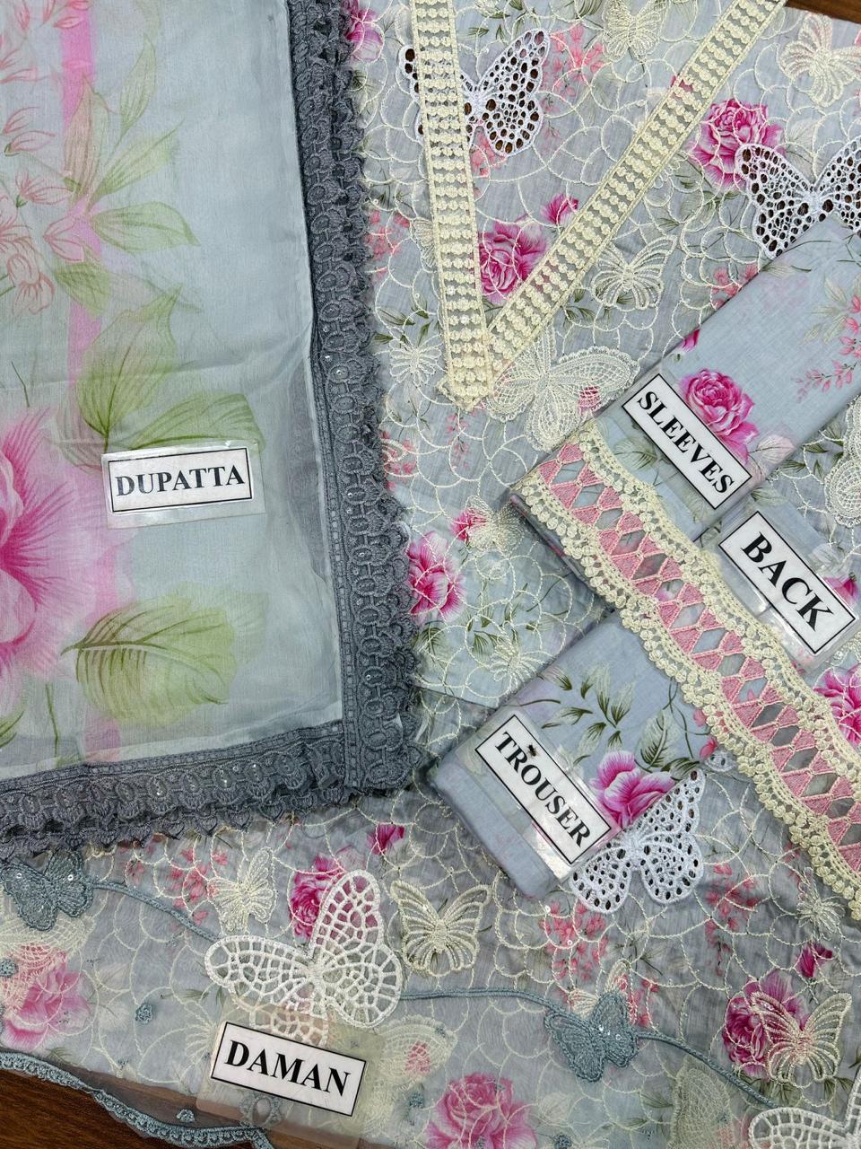 ☆Brand Name : MARIA B (Butterfly)☆  ☆Design Code : MPT-2901☆  Fabric Details :  Lawn & Chiffon☆