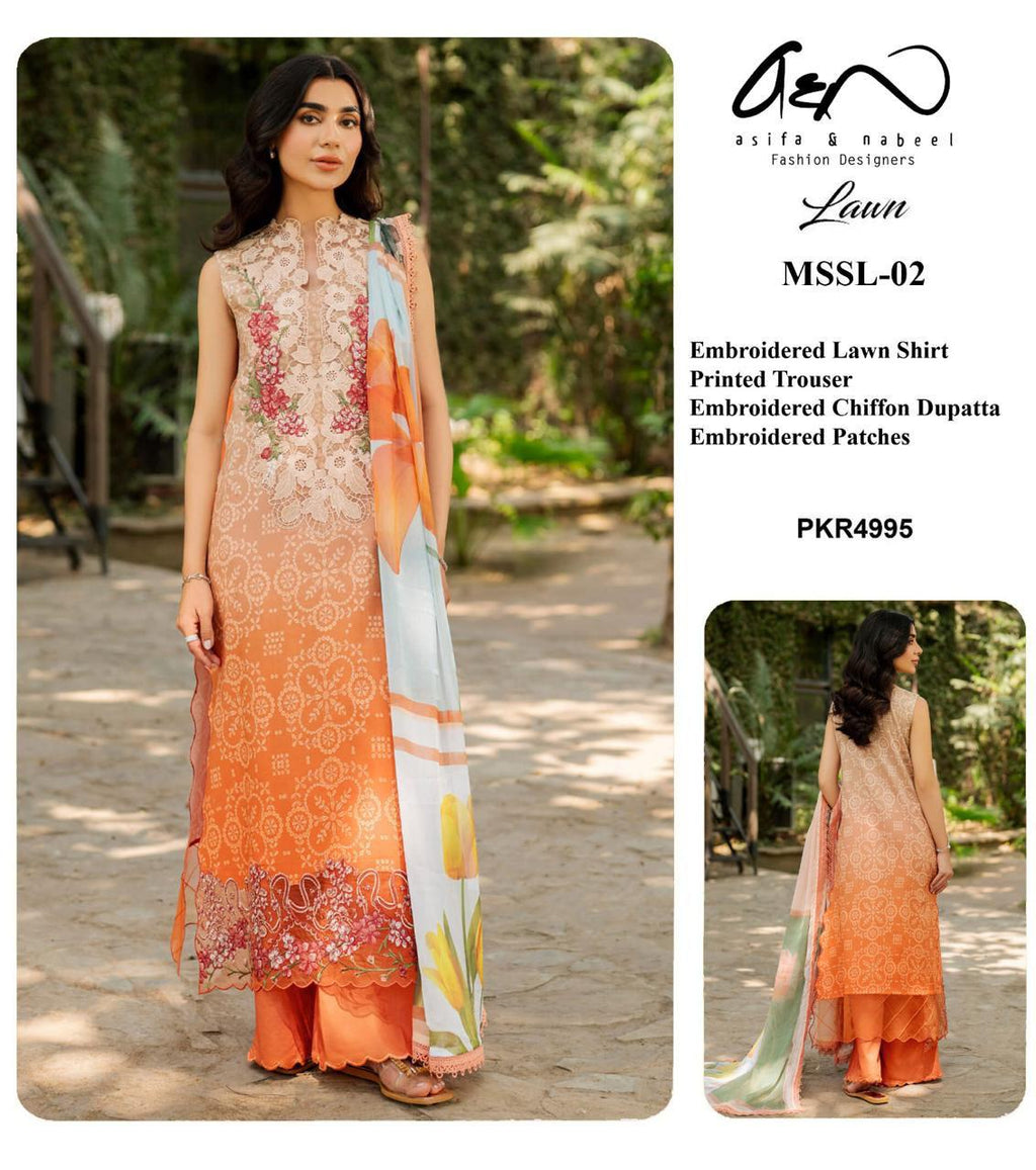 ☆Design Code : MSSL-02☆  ☆Fabric Details :  Lawn & Chiffon☆