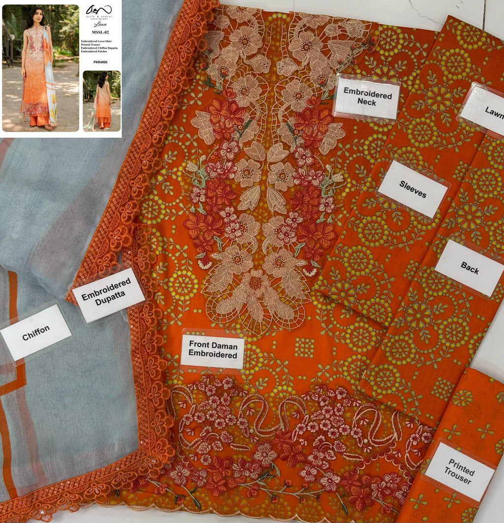 ☆Design Code : MSSL-02☆  ☆Fabric Details :  Lawn & Chiffon☆