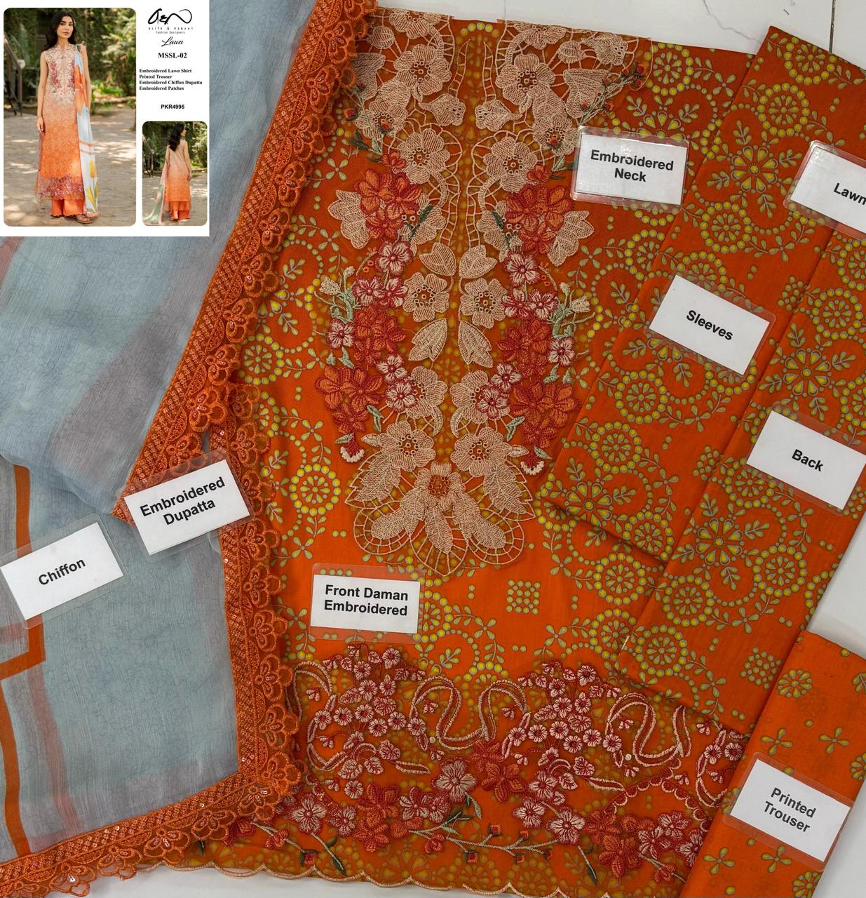 ☆Design Code : MSSL-02☆  ☆Fabric Details :  Lawn & Chiffon☆