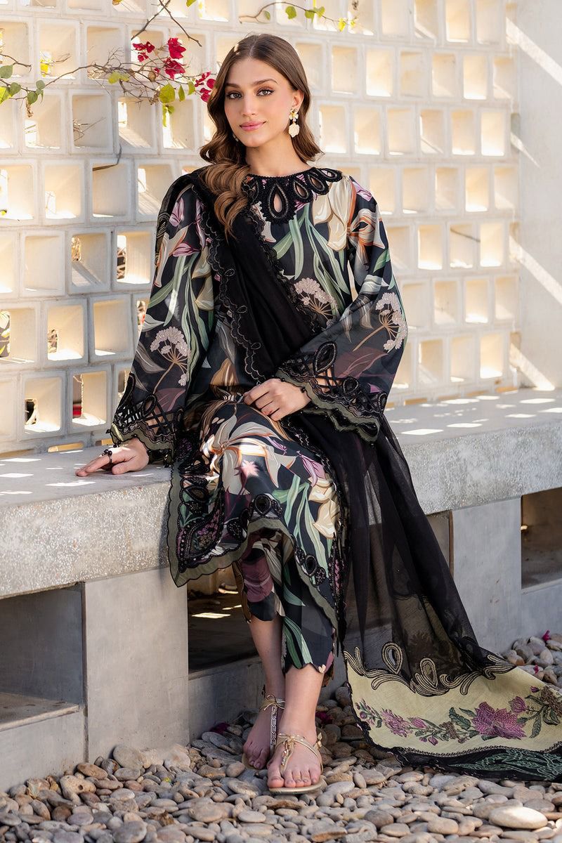 Premium Digital Print Airjet Lawn (90/70) with an elegant 4-side lace chiffon dupatta