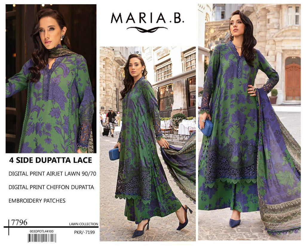 Premium Digital Print Airjet Lawn (90/70) with an elegant 4-side lace chiffon dupatta