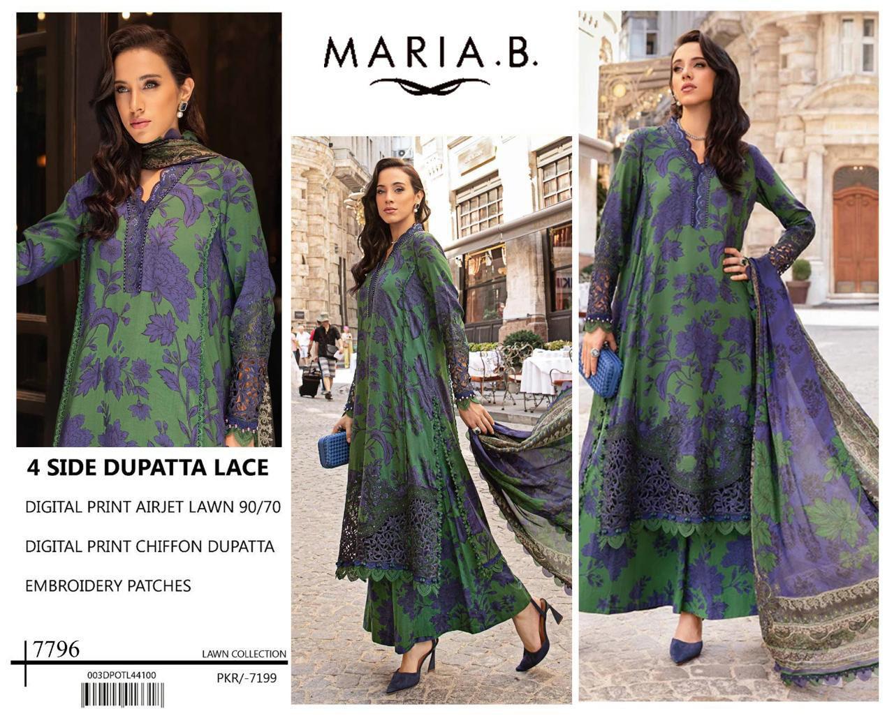 Premium Digital Print Airjet Lawn (90/70) with an elegant 4-side lace chiffon dupatta