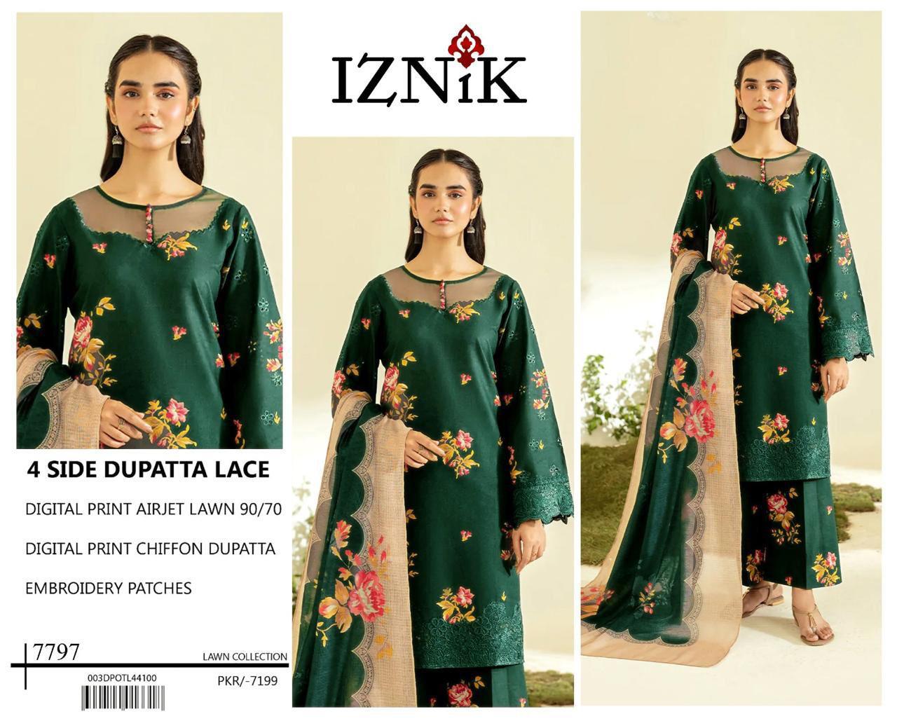 Premium Digital Print Airjet Lawn (90/70) with an elegant 4-side lace chiffon dupatta