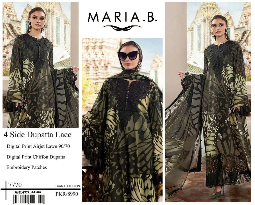 Premium Digital Print Airjet Lawn (90/70) with an elegant 4-side lace chiffon dupatta