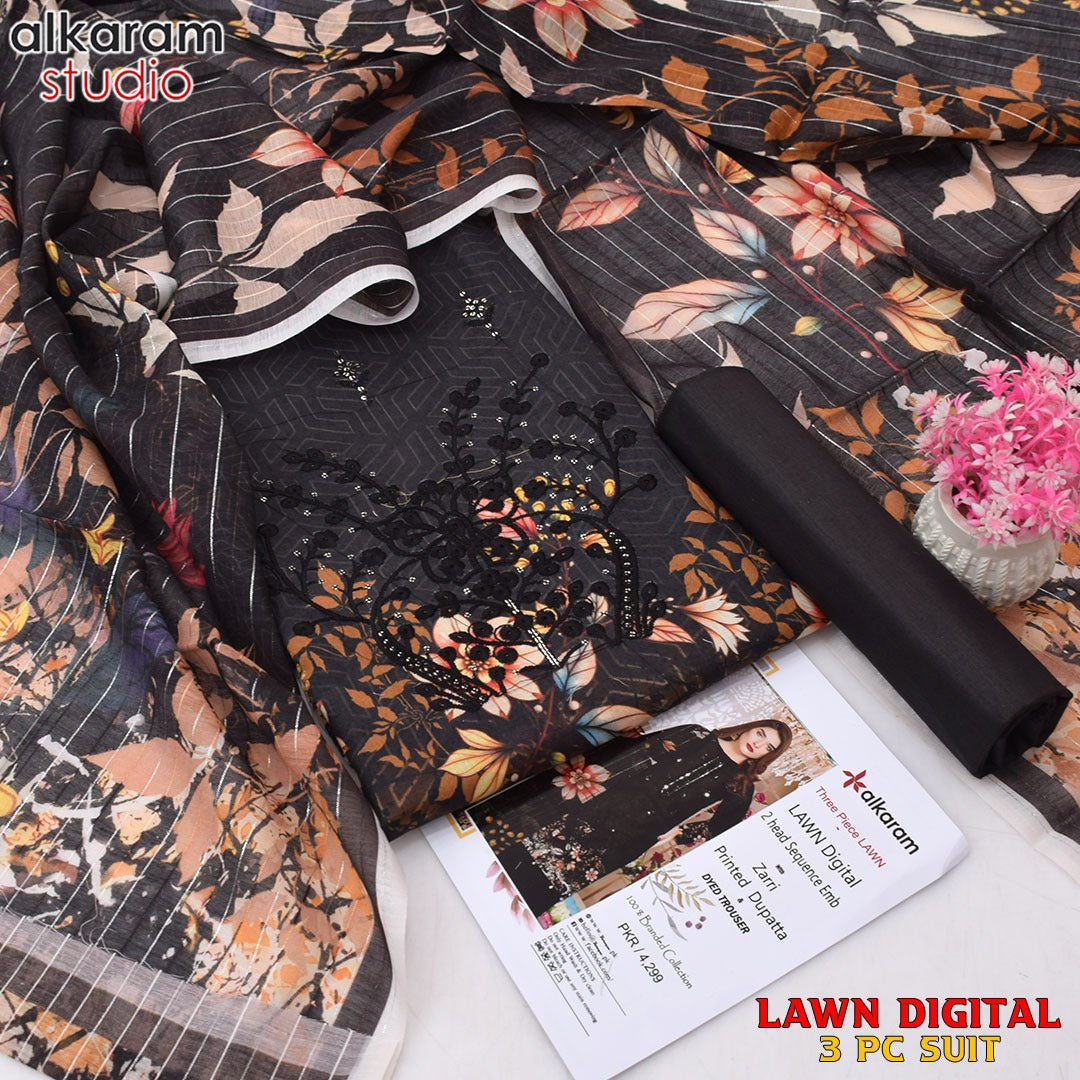 Alkaram 3pc Printed + Embroidery LAWN Collection