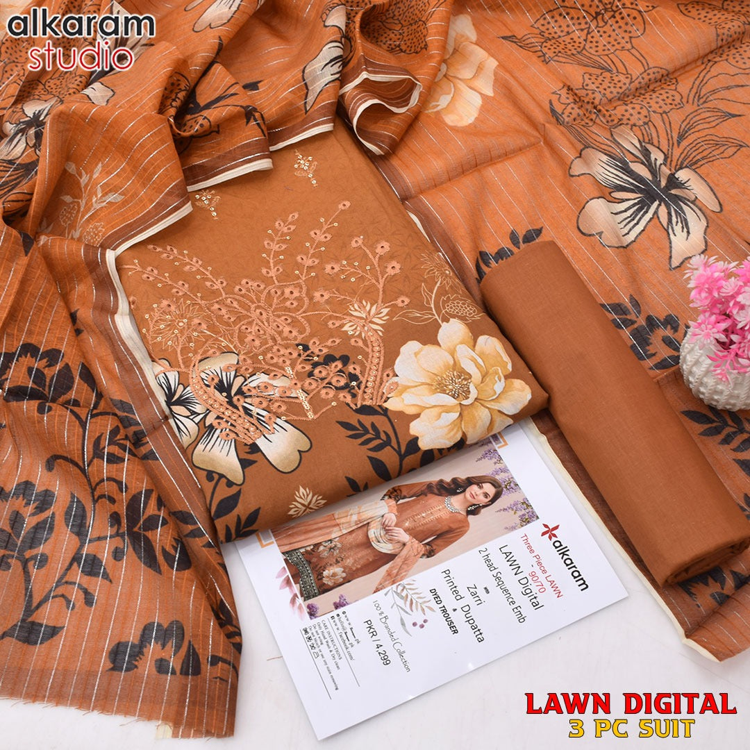 Alkaram 3pc Printed + Embroidery LAWN Collection