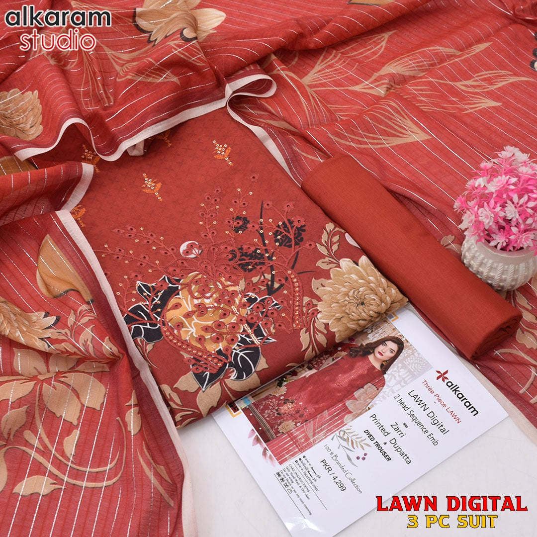 Alkaram 3pc Printed + Embroidery LAWN Collection
