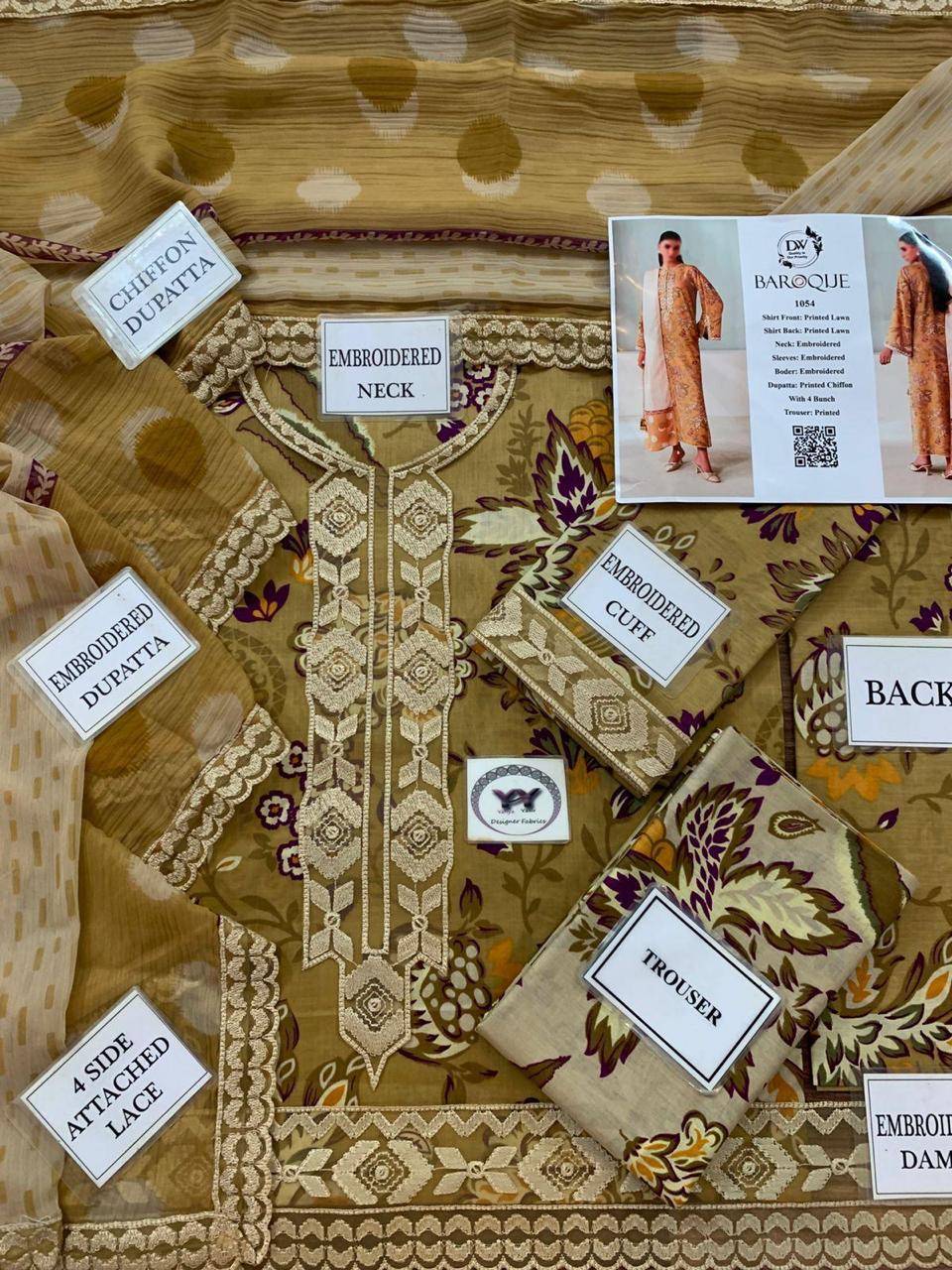 BAROUQE CHIFFON DUPATTA WITH 4 SIDE APLIk BEST SUMMER SALE