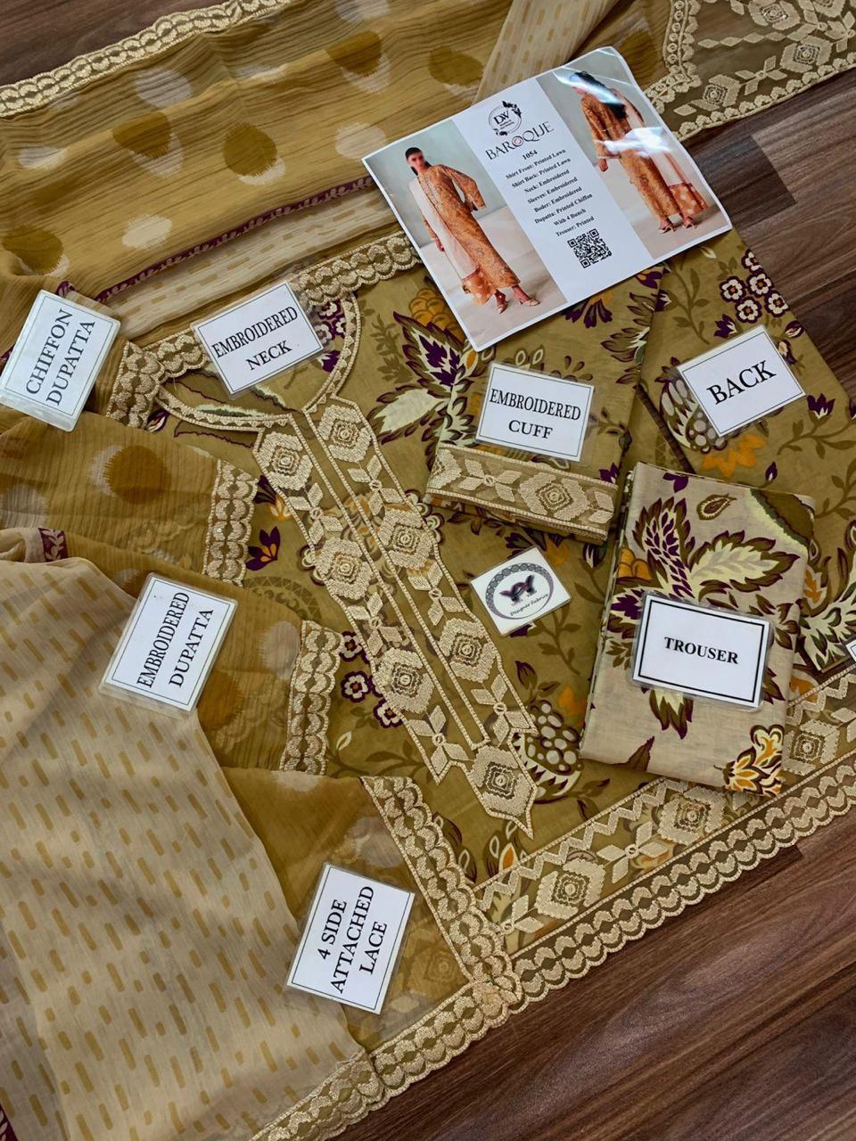 BAROUQE CHIFFON DUPATTA WITH 4 SIDE APLIk BEST SUMMER SALE