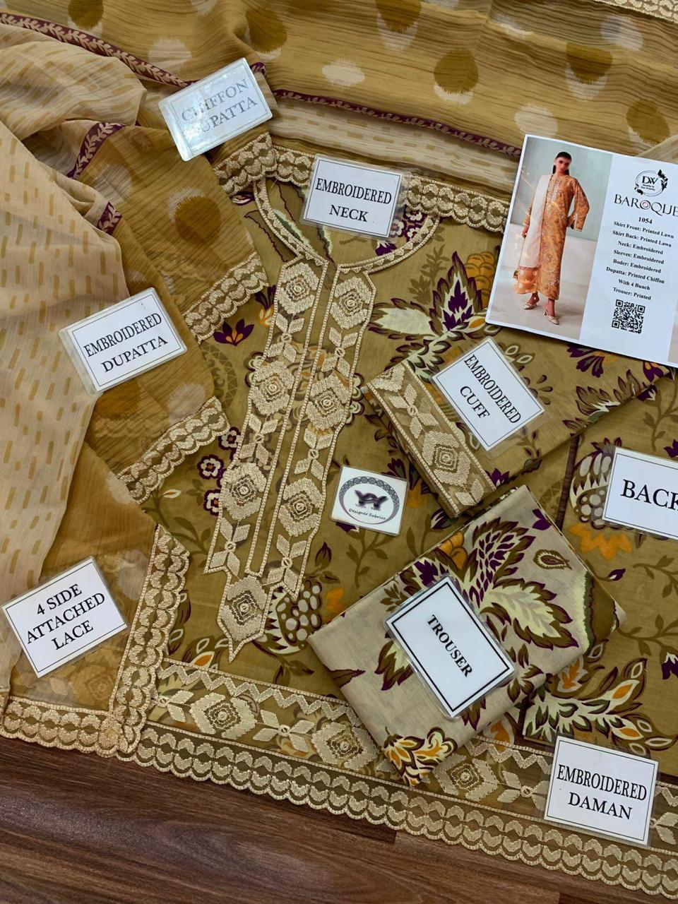 BAROUQE CHIFFON DUPATTA WITH 4 SIDE APLIk BEST SUMMER SALE