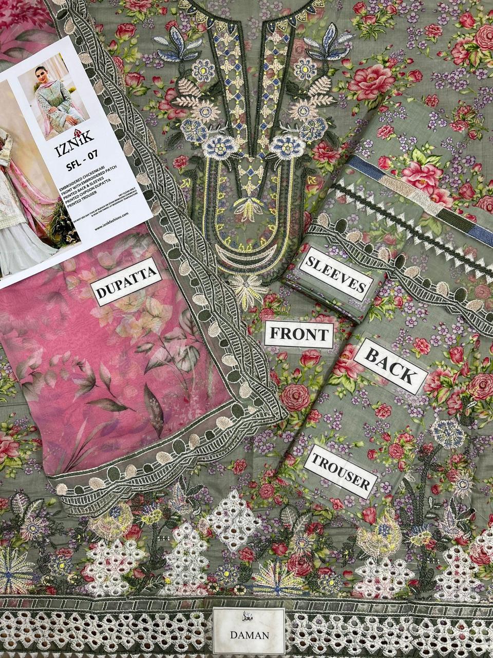 Brand Name : Iznik Design Code : SFL-07 Fabric: Lawn &Chiffon