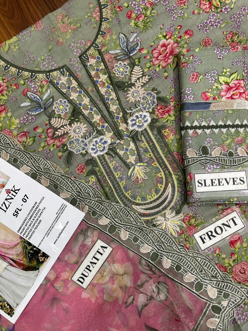 Brand Name : Iznik Design Code : SFL-07 Fabric: Lawn &Chiffon