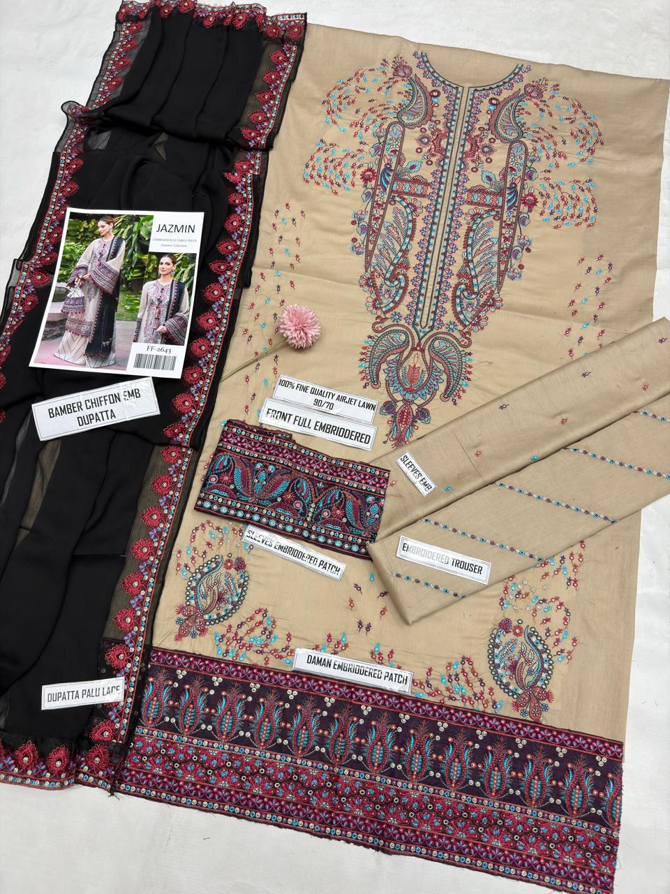 ALLHAMDULILLAH SUMMER COLLECTION  *JAZMIN 2643 * Stuff: Best Quality Pure Airjet lawn 90/88 guaranteed